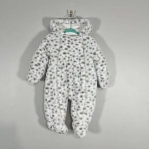 First Wish Snowsuit Baby Girl Infant 9-12 Mon Leopard Print Faux Fur Snow Bib